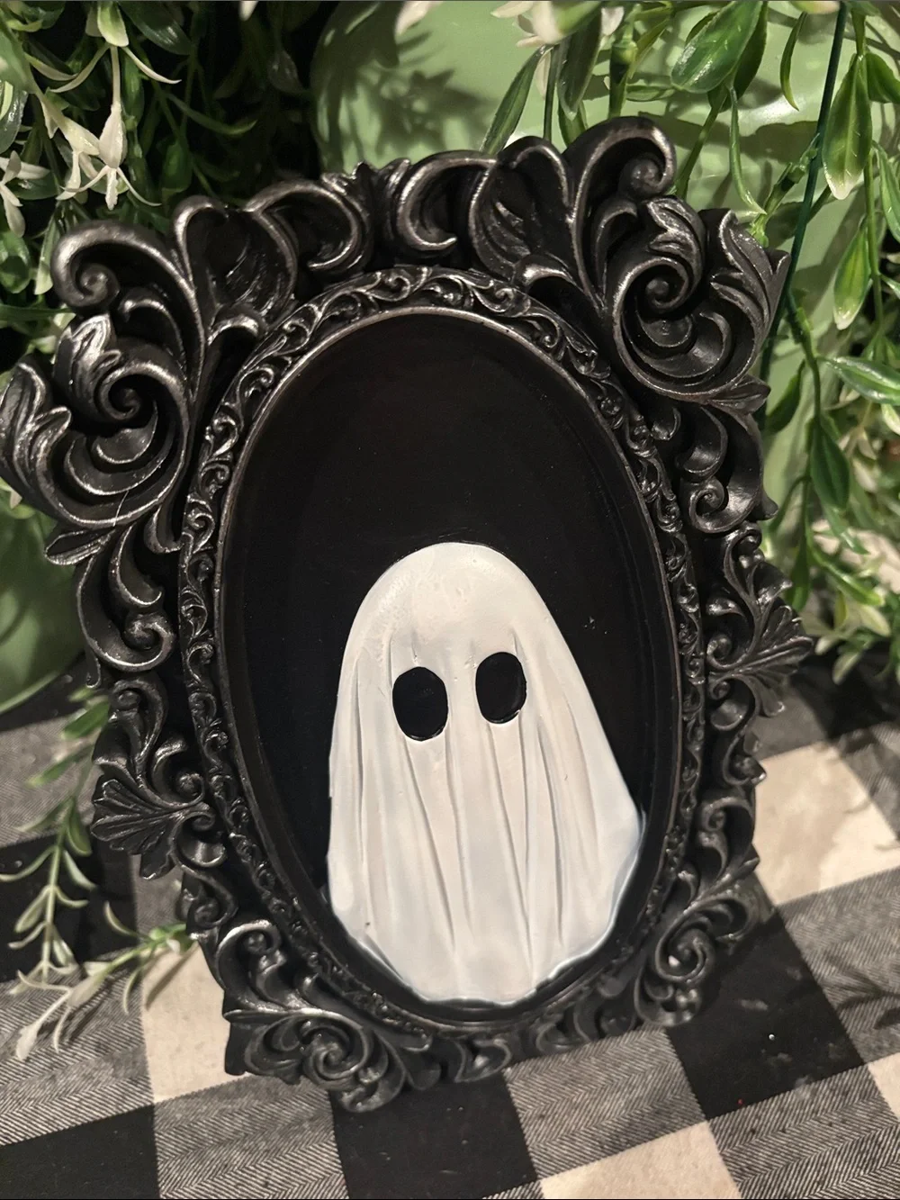 Black Ornate Frame with White Ghost Art